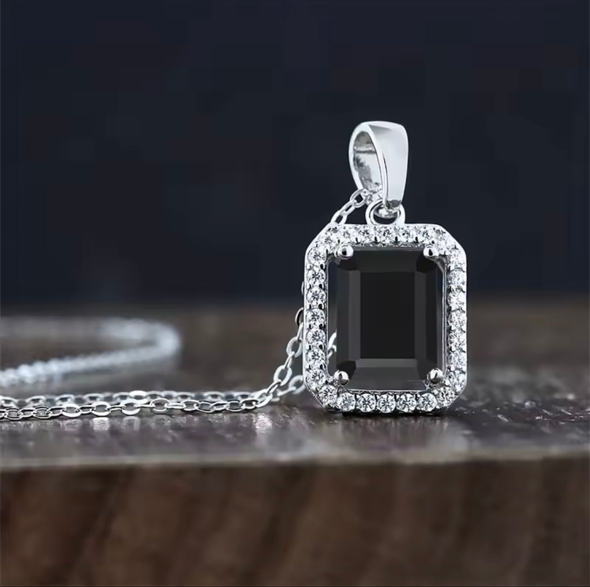 925 Sterling silver black rectangle necklace