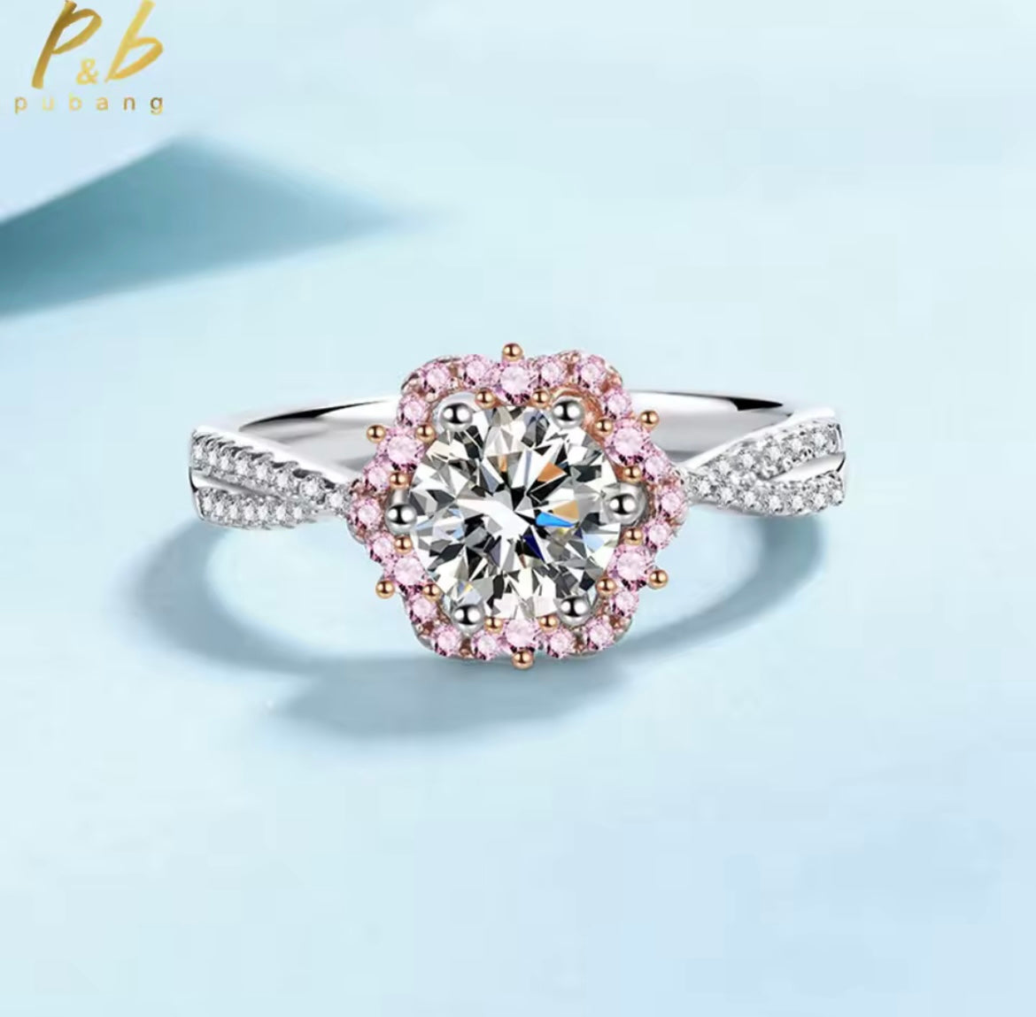 925 Sterling Silver 18K Rose Gold Moissanite Diamond Ring