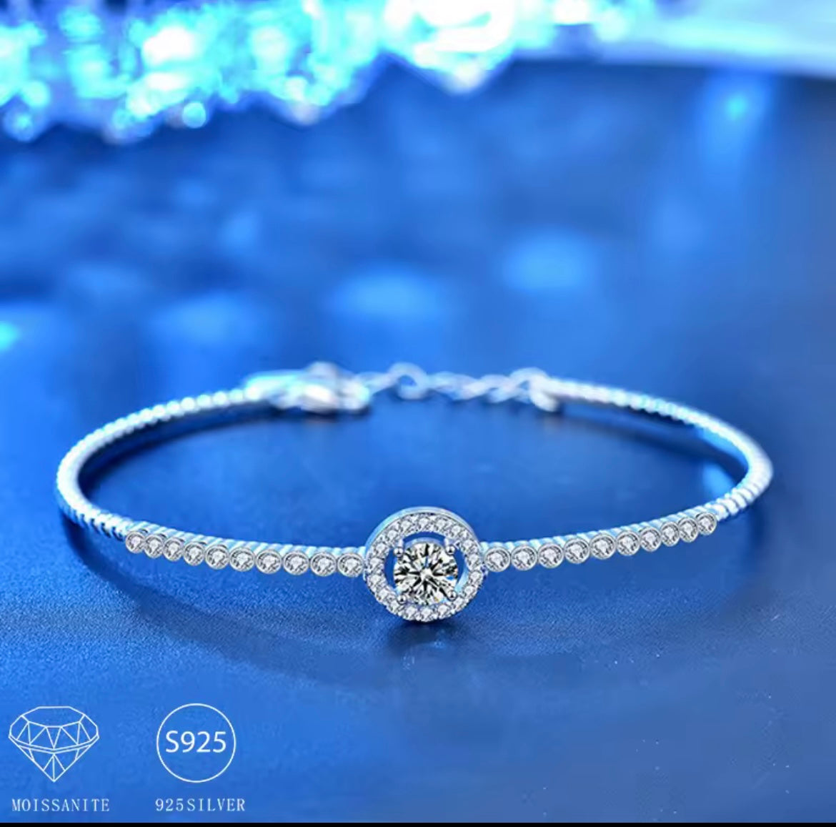925 Sterling Silver Moissanite Round Bracelet