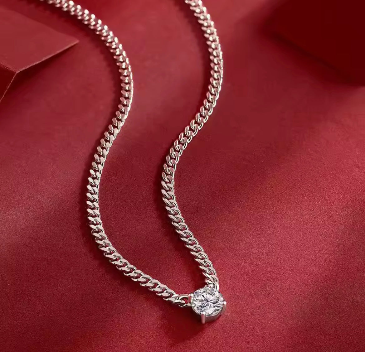 925 Sterling Silver Moissanite Cuban Chain Necklace