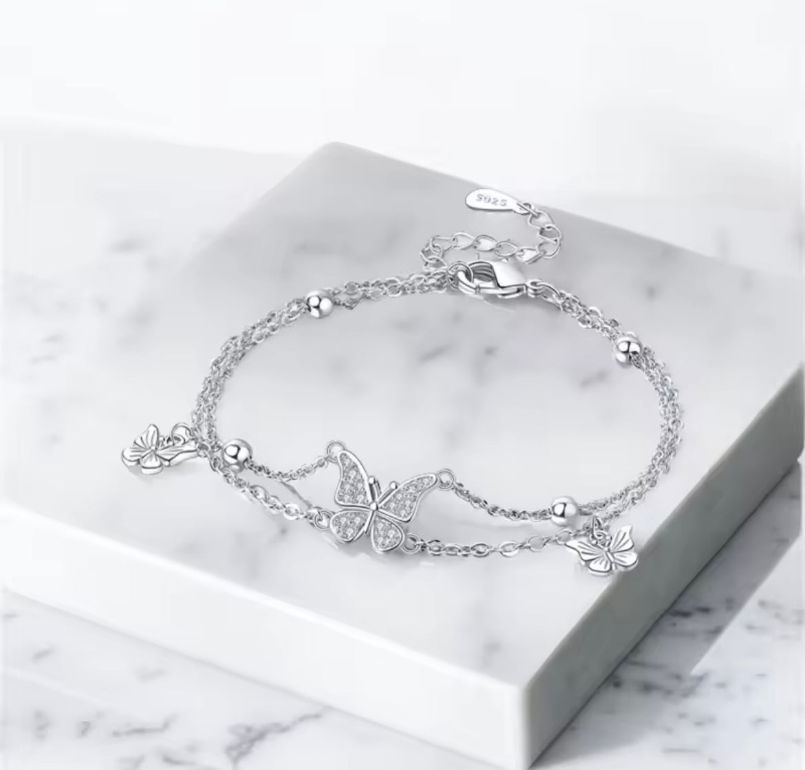 925 Sterling silver Double butterfly bracelet