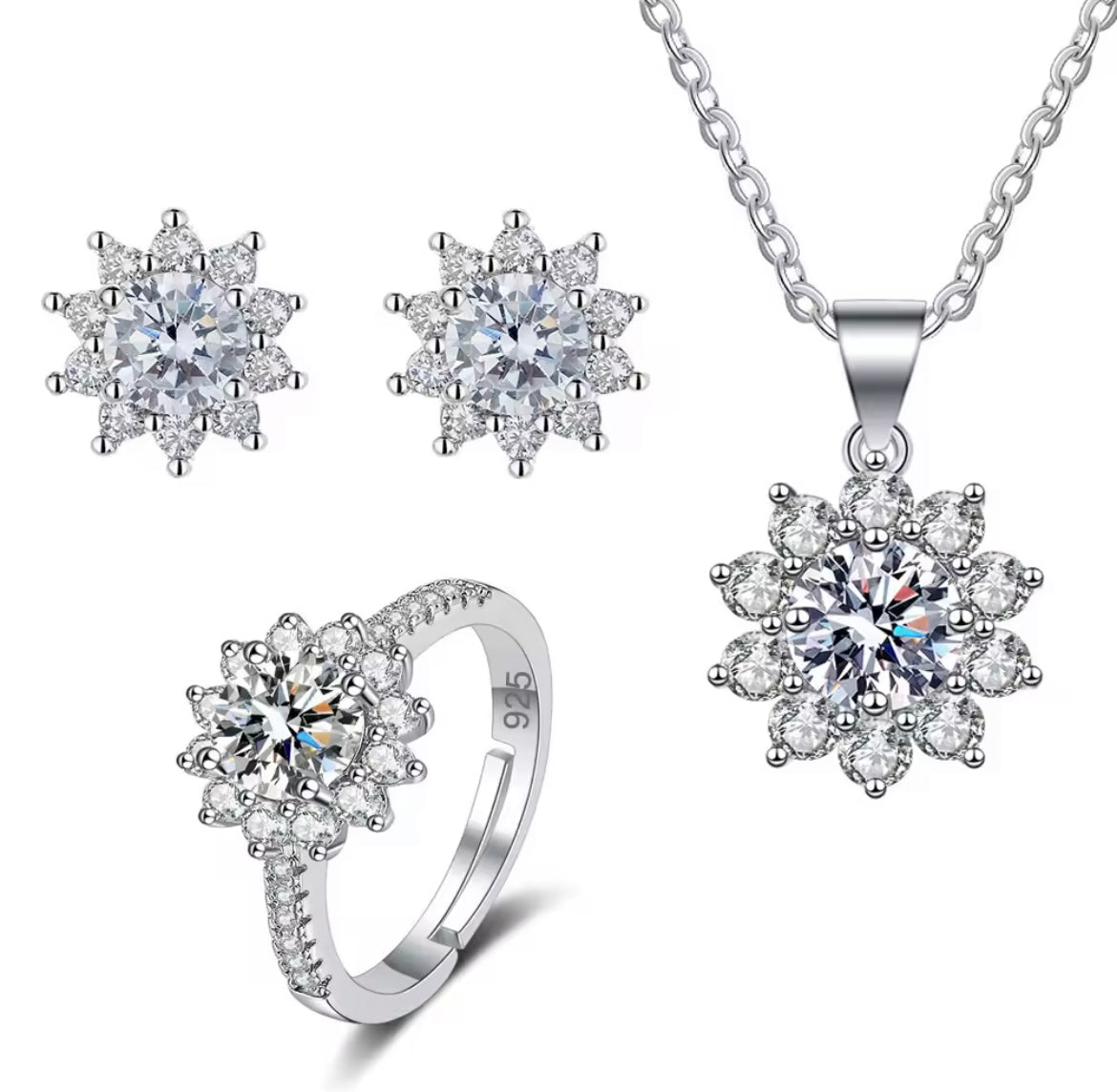 925 Sterling silver flower jewellery set
