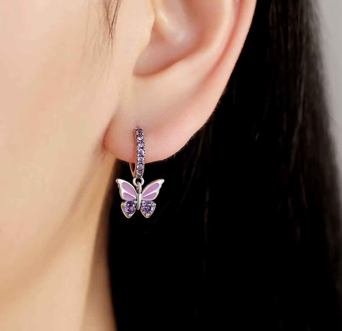 925 Sterling Silver Purple Butterfly Earrings