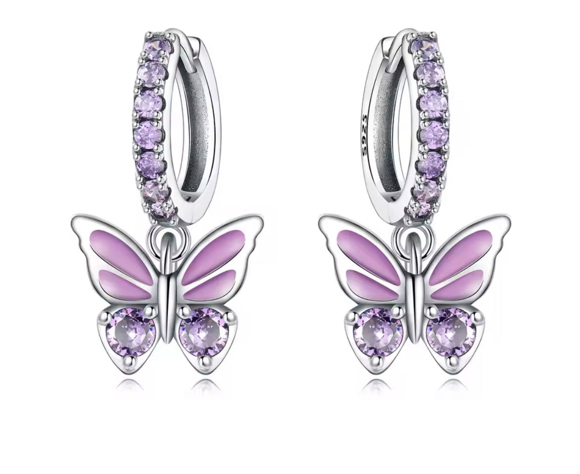 925 Sterling Silver Purple Butterfly Earrings