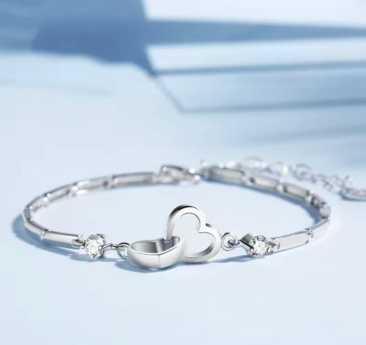 925 Sterling silver double heart bracelet