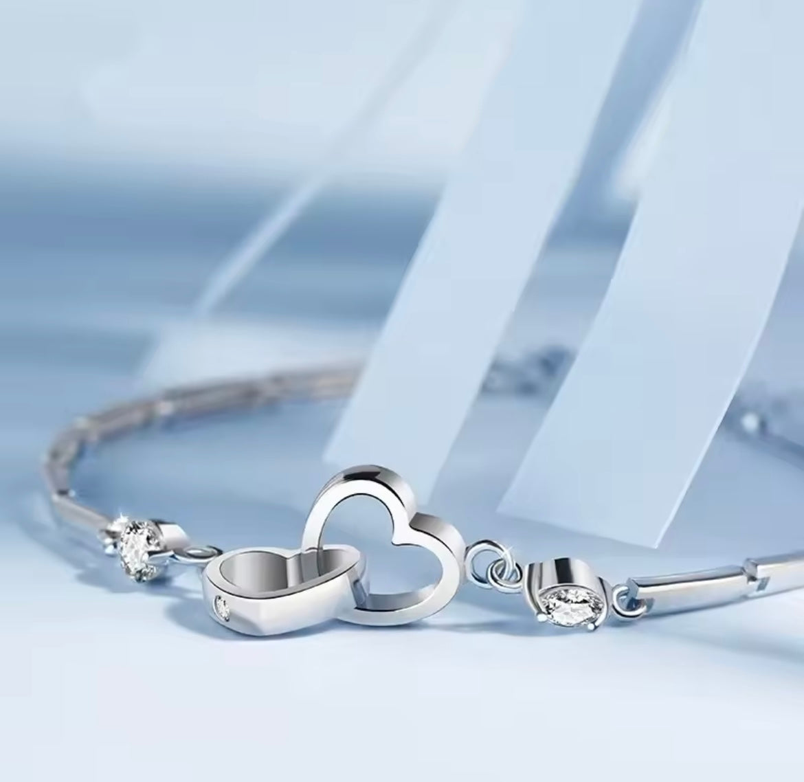 925 Sterling silver double heart bracelet