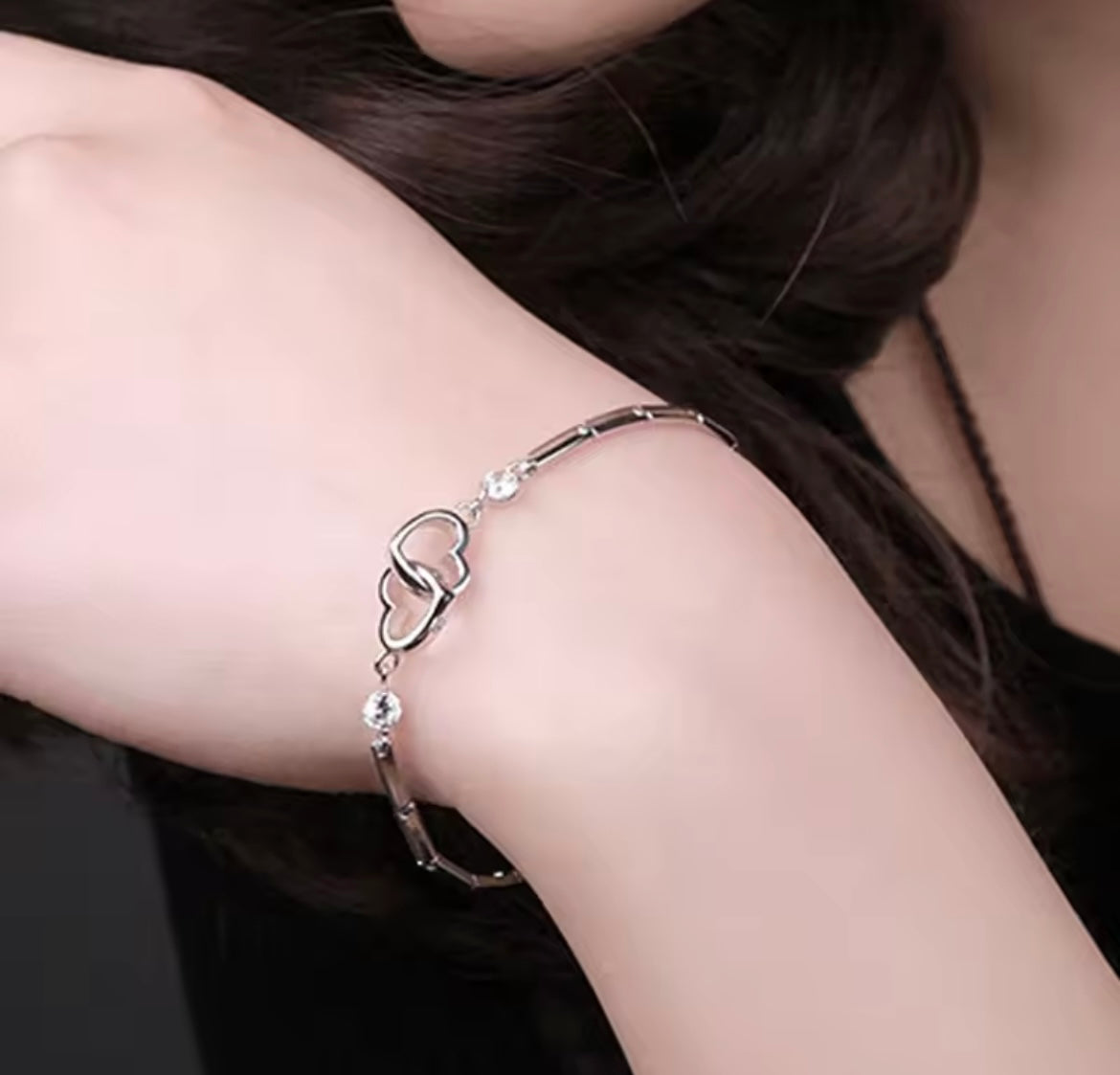 925 Sterling silver double heart bracelet