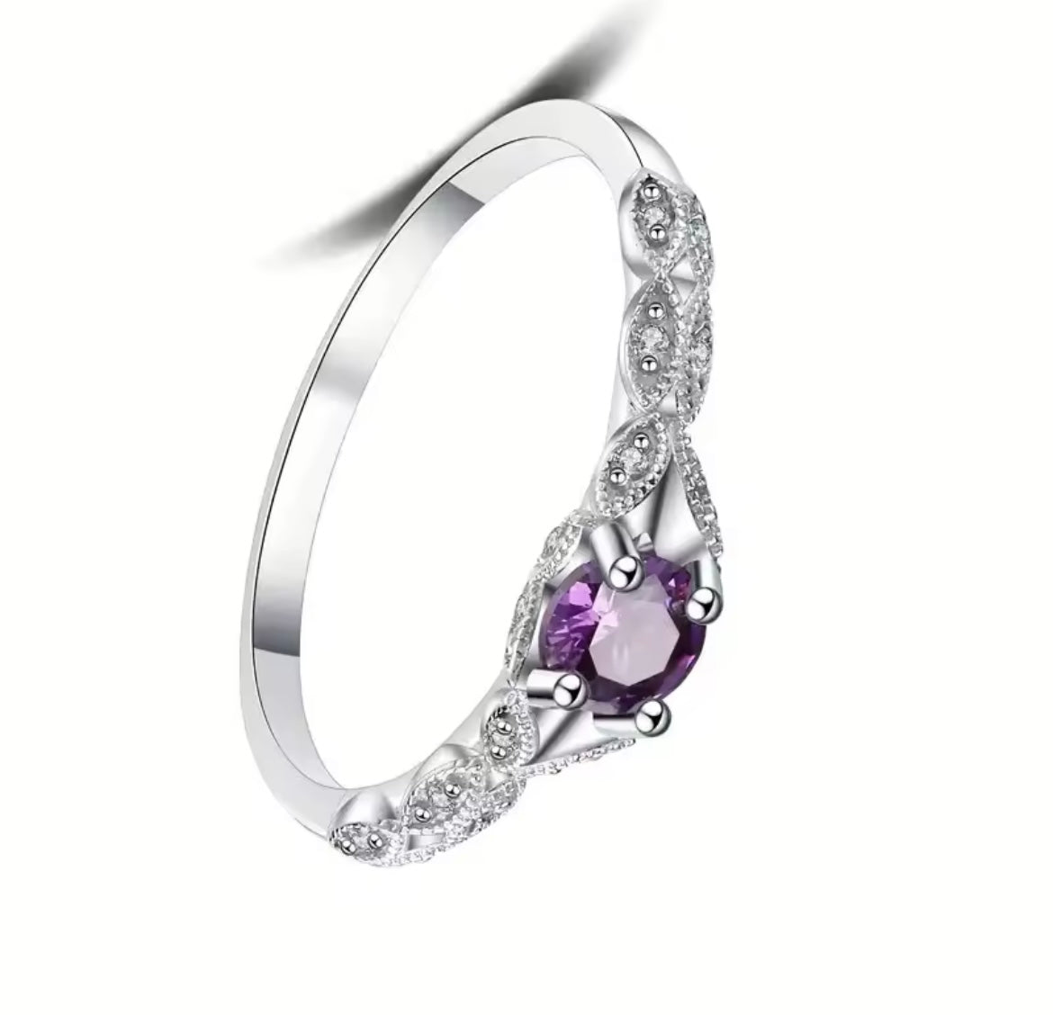 925 Sterling Silver Shiny Purple CZ Ring