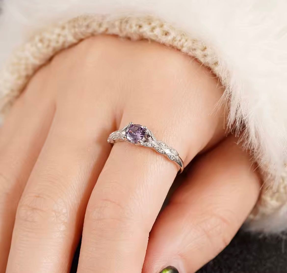925 Sterling Silver Shiny Purple CZ Ring