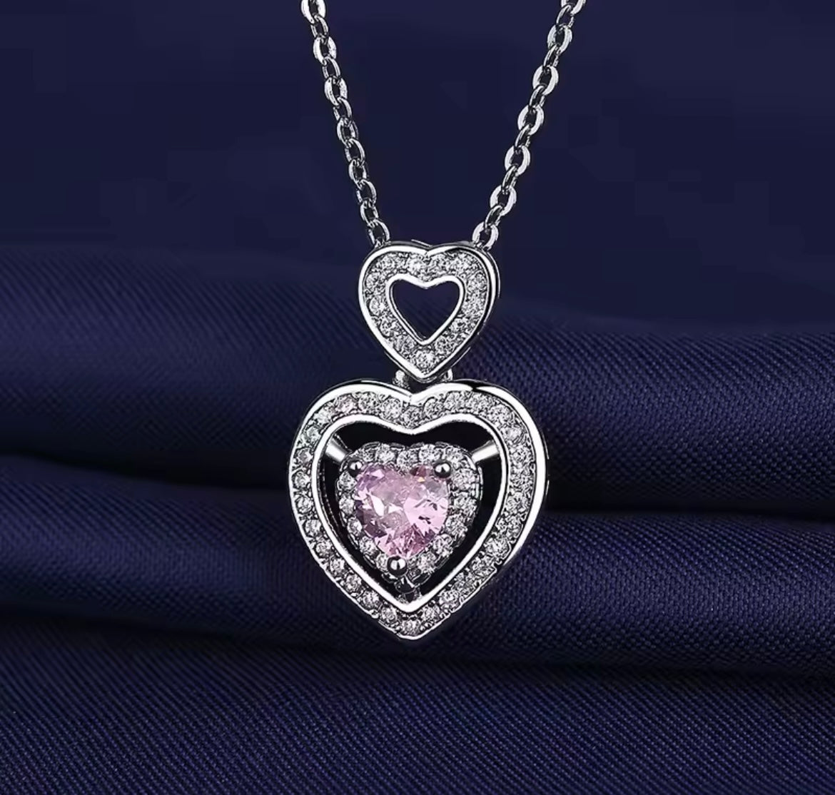 925 Sterling silver pink heart necklace