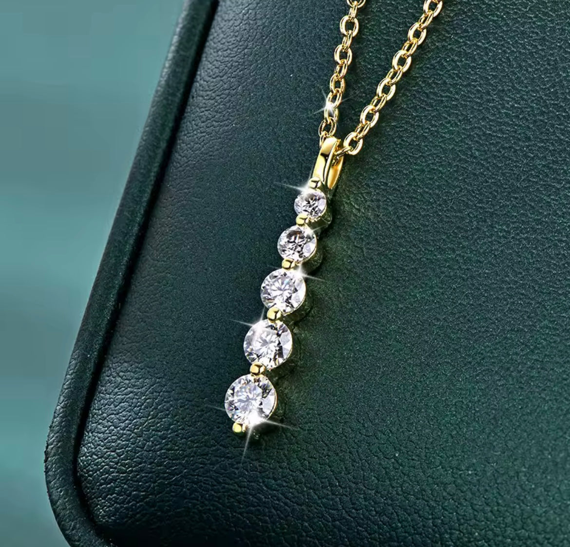925 Sterling Silver 5 Round Moissanite Necklace