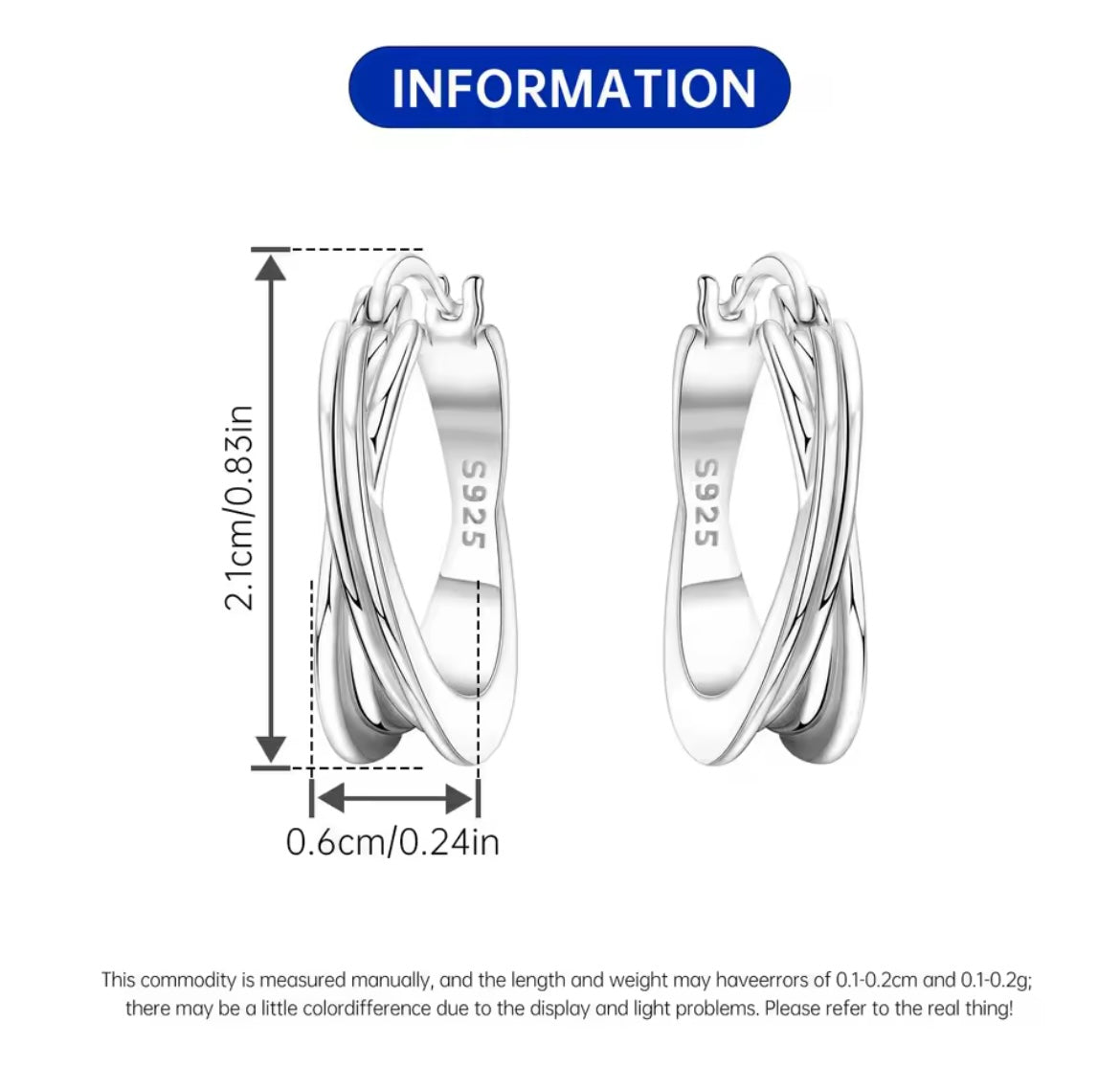 925 Sterling silver cross line hoop earrings