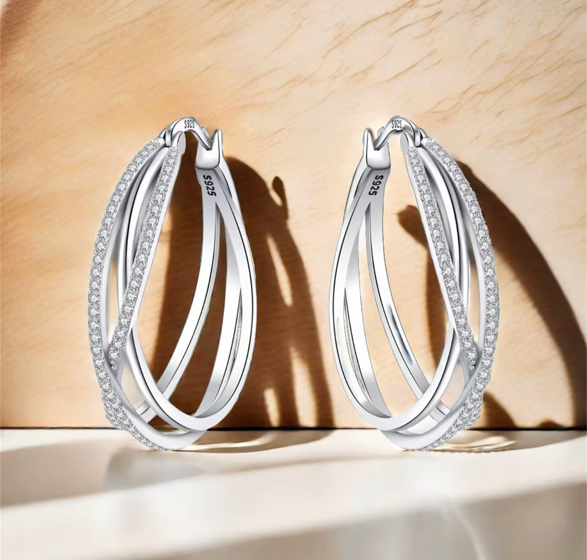 925 Sterling silver Curve Weaving hoop earrings