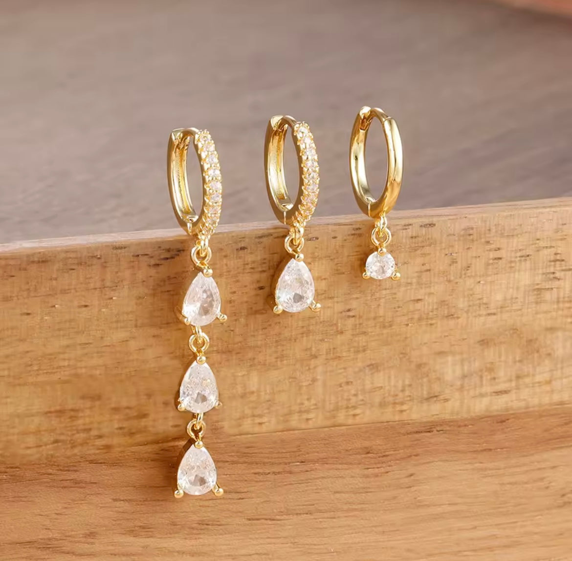 3pcs water drop gold earrings set