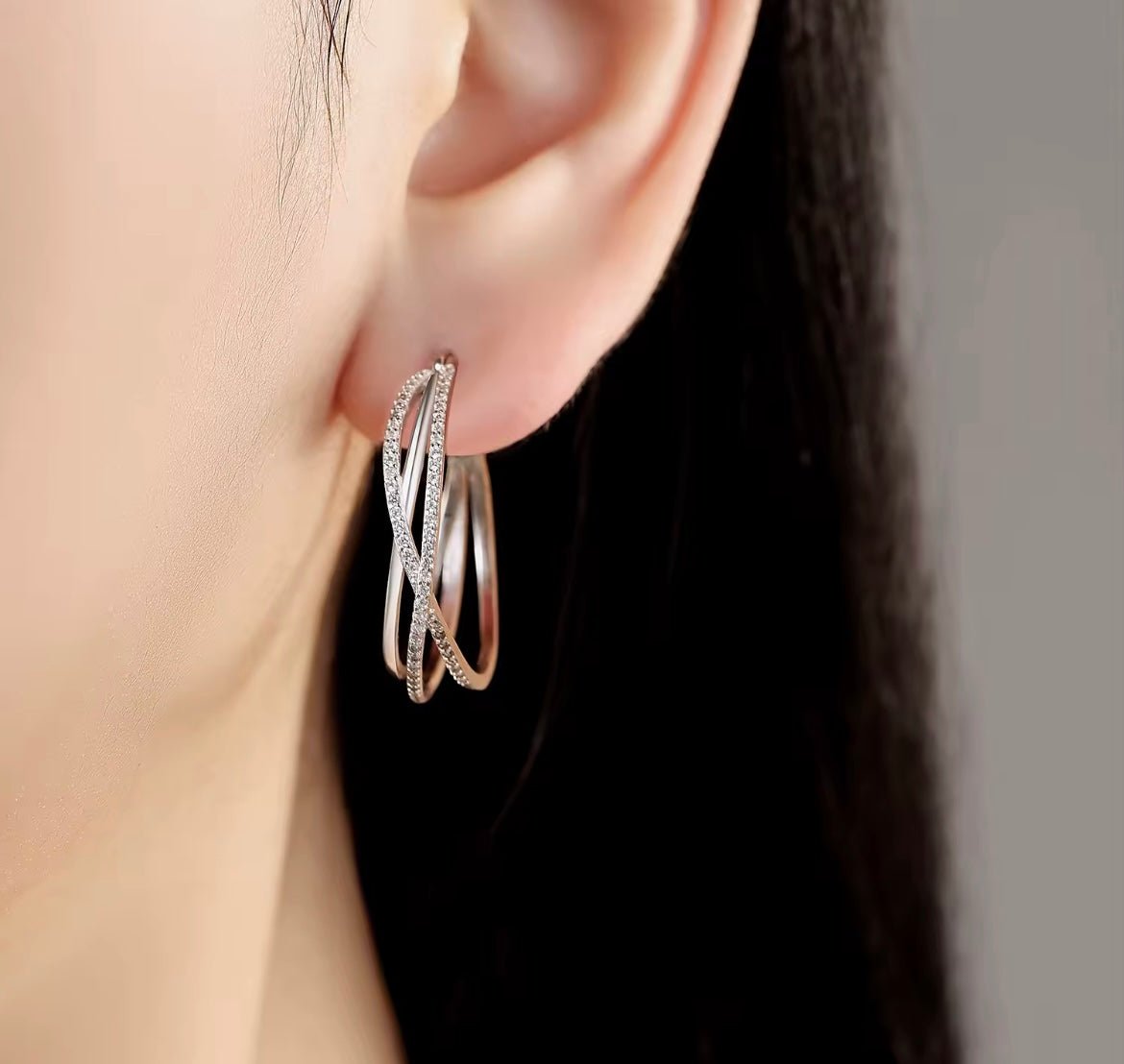 925 Sterling silver Curve Weaving hoop earrings