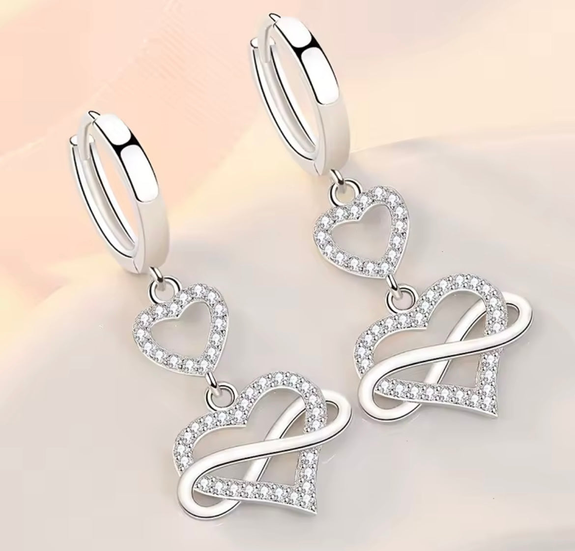 925 Sterling silver heart to heart infinity earrings