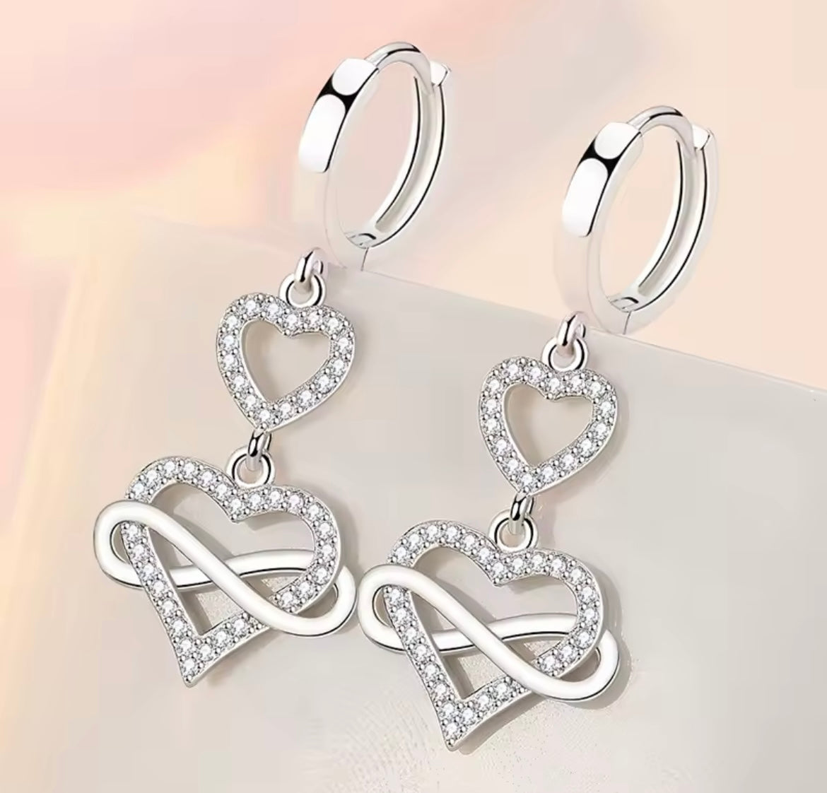 925 Sterling silver heart to heart infinity earrings