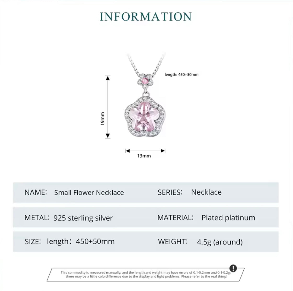 925 Sterling Silver Pink Flower Pendant Necklace
