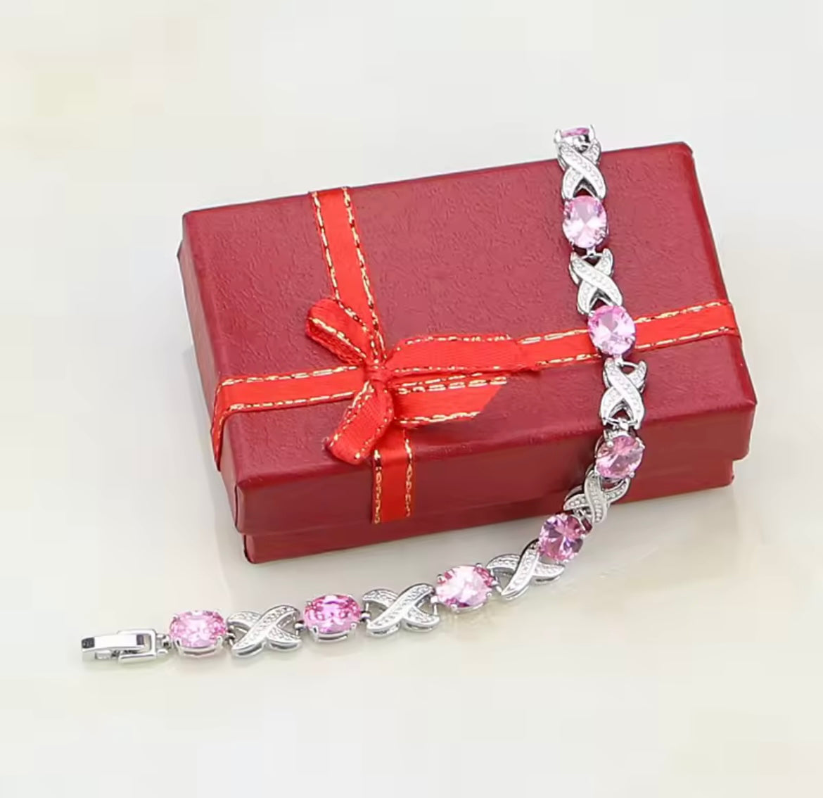 925 Sterling Silver Mystic Pink Cubic Zirconia Chain & Link Bracelet
