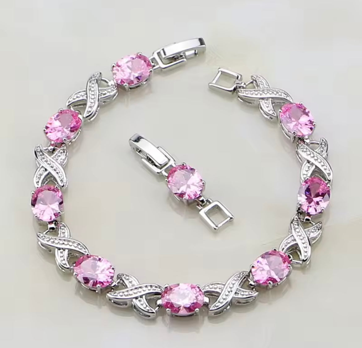 925 Sterling Silver Mystic Pink Cubic Zirconia Chain & Link Bracelet