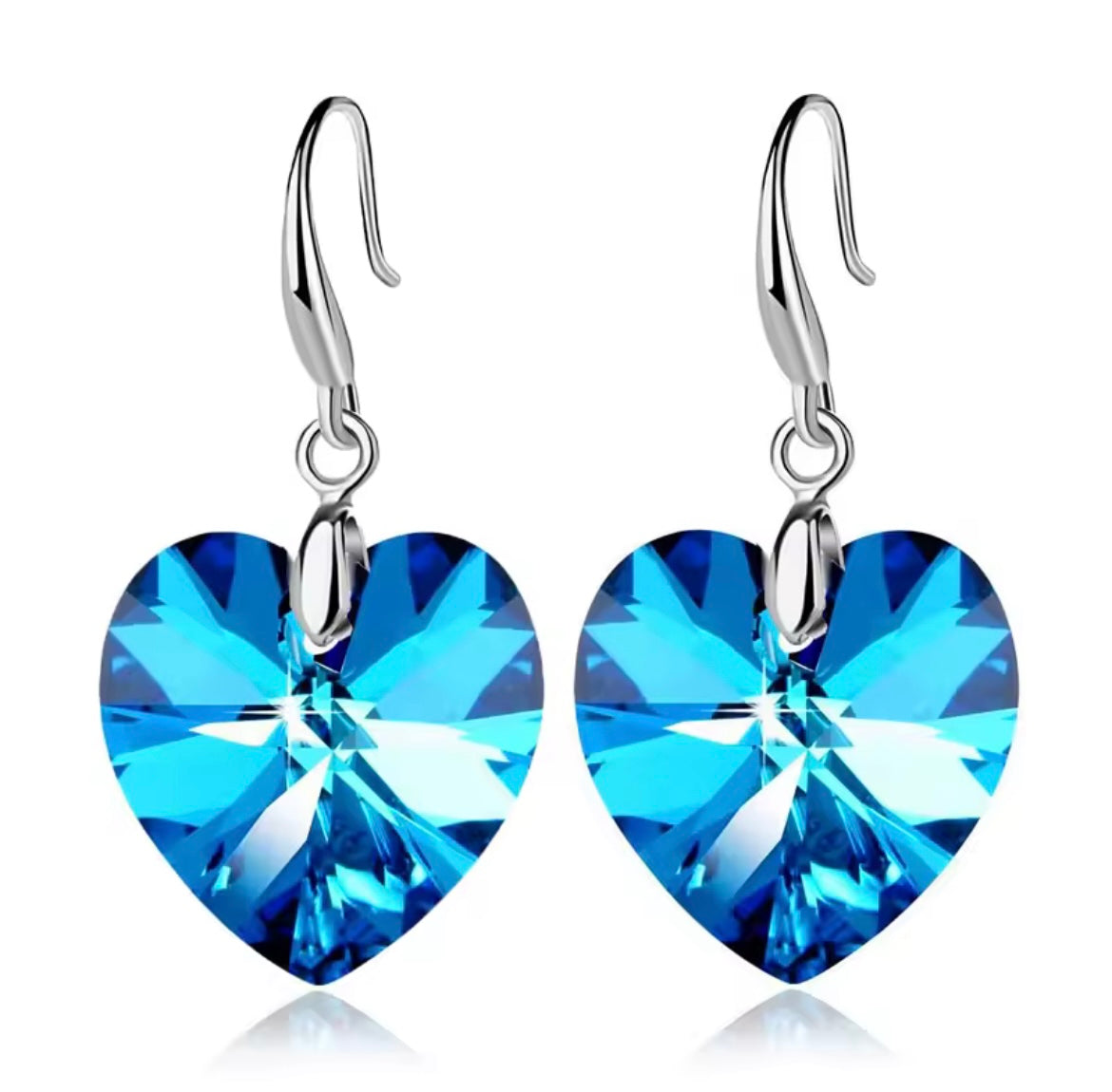 Blue crystal heart earrings