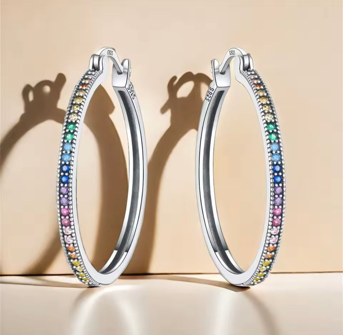 925 Sterling silver rainbow hoop earrings