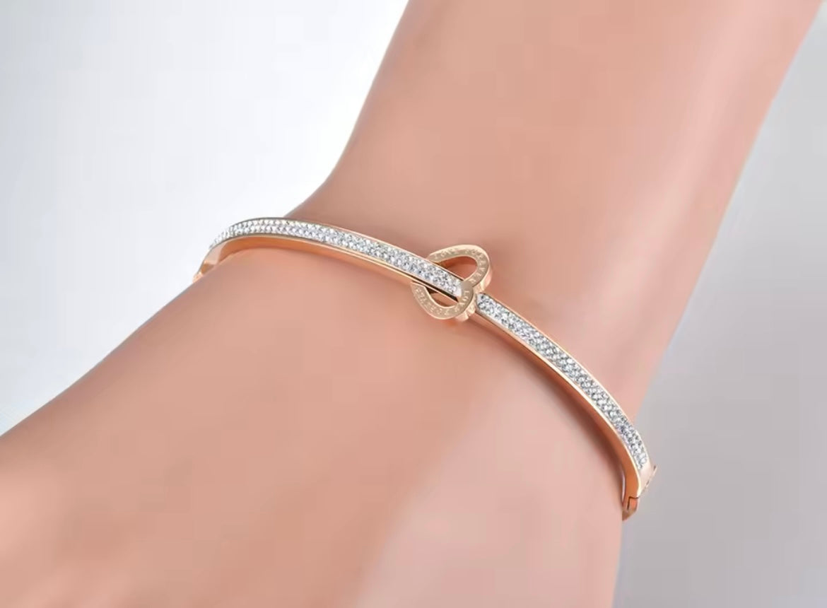 Stainless Steel Love For Ever Rhinestone Cuff Bangles Bracelet