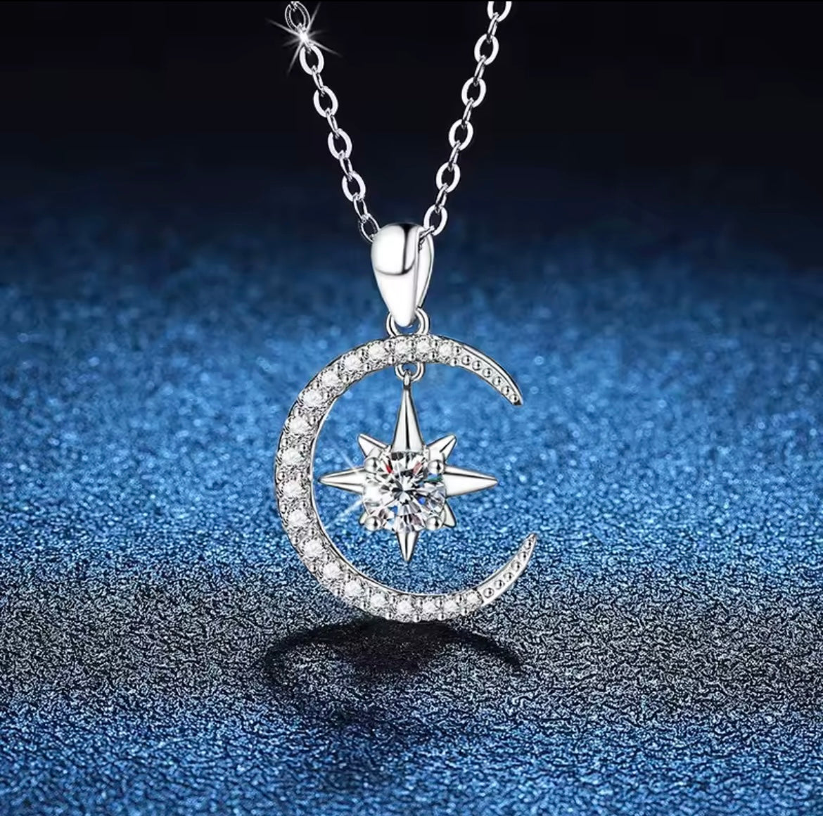 925 sterling silver 0.5 carat moissanite necklace, star and moon