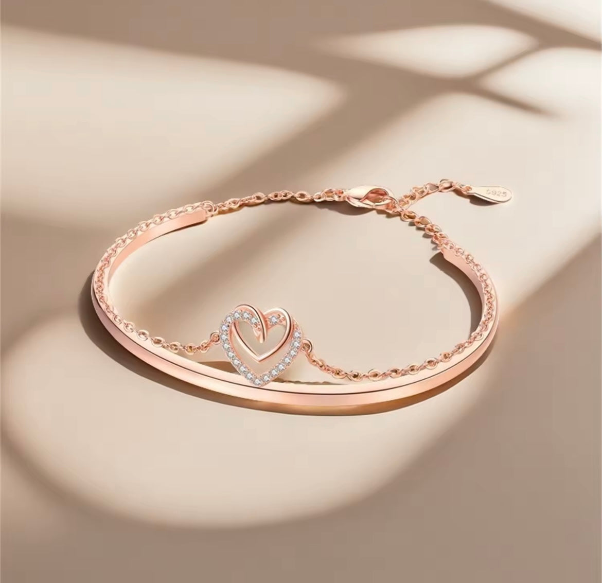 925 Sterling silver rose gold double bracelet