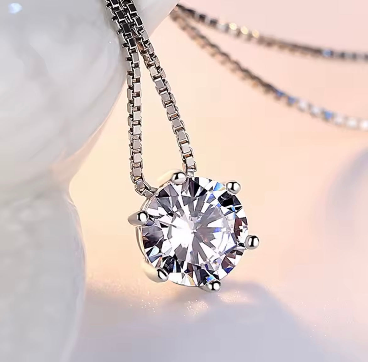925 Sterling silver round crystal necklace