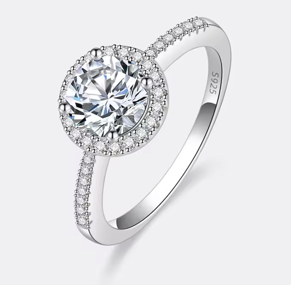 925 Pure Silver Plated 18K White Gold Round Diamond
