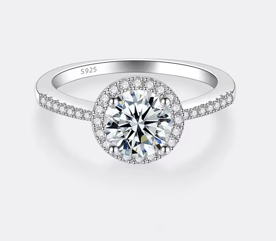 925 Pure Silver Plated 18K White Gold Round Diamond