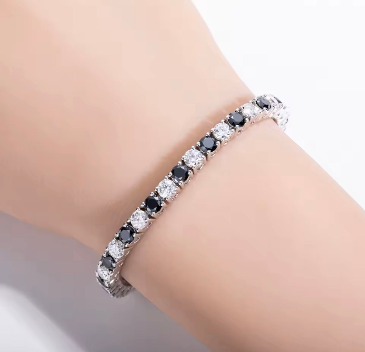 925 Sterling silver Black and White Zircon Tennis Bracelet
