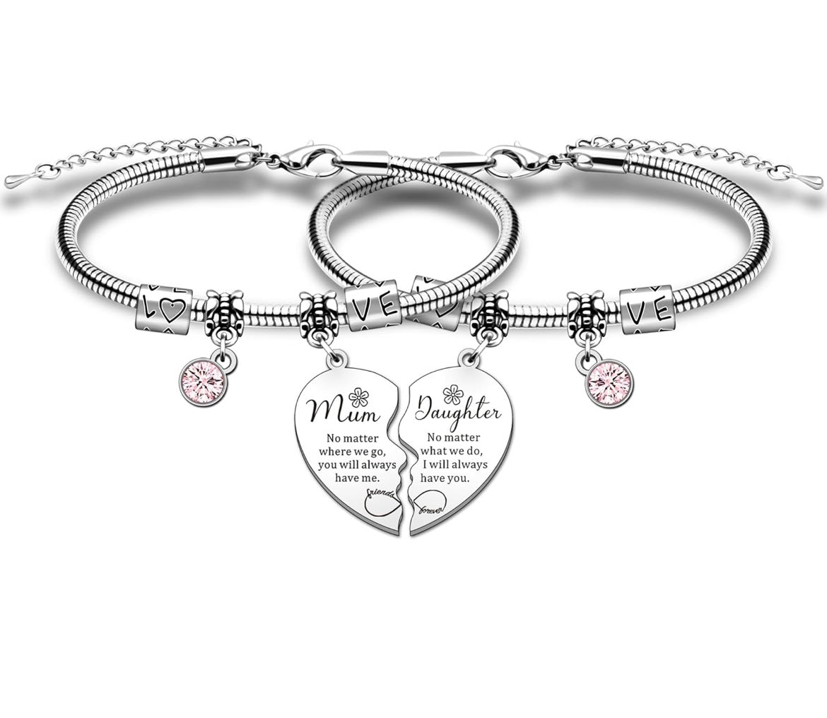 Mother & Daughter Matching Heart Bracelets – Set of 2