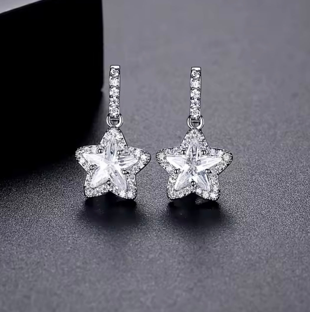 925 Sterling silver star drop earrings