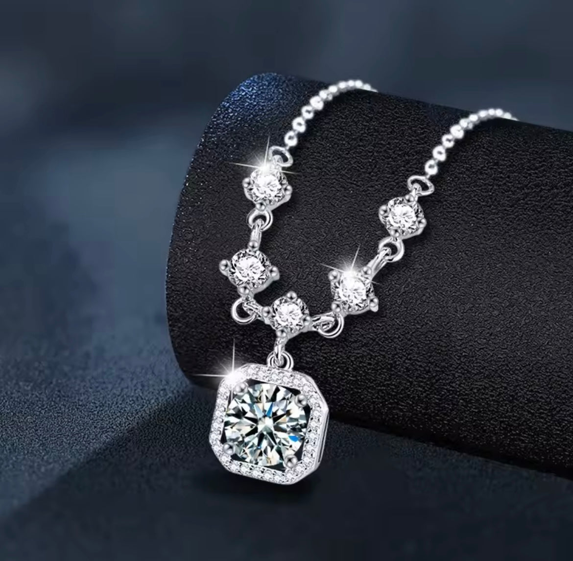 925 Sterling Silver Square Moissanite Necklace