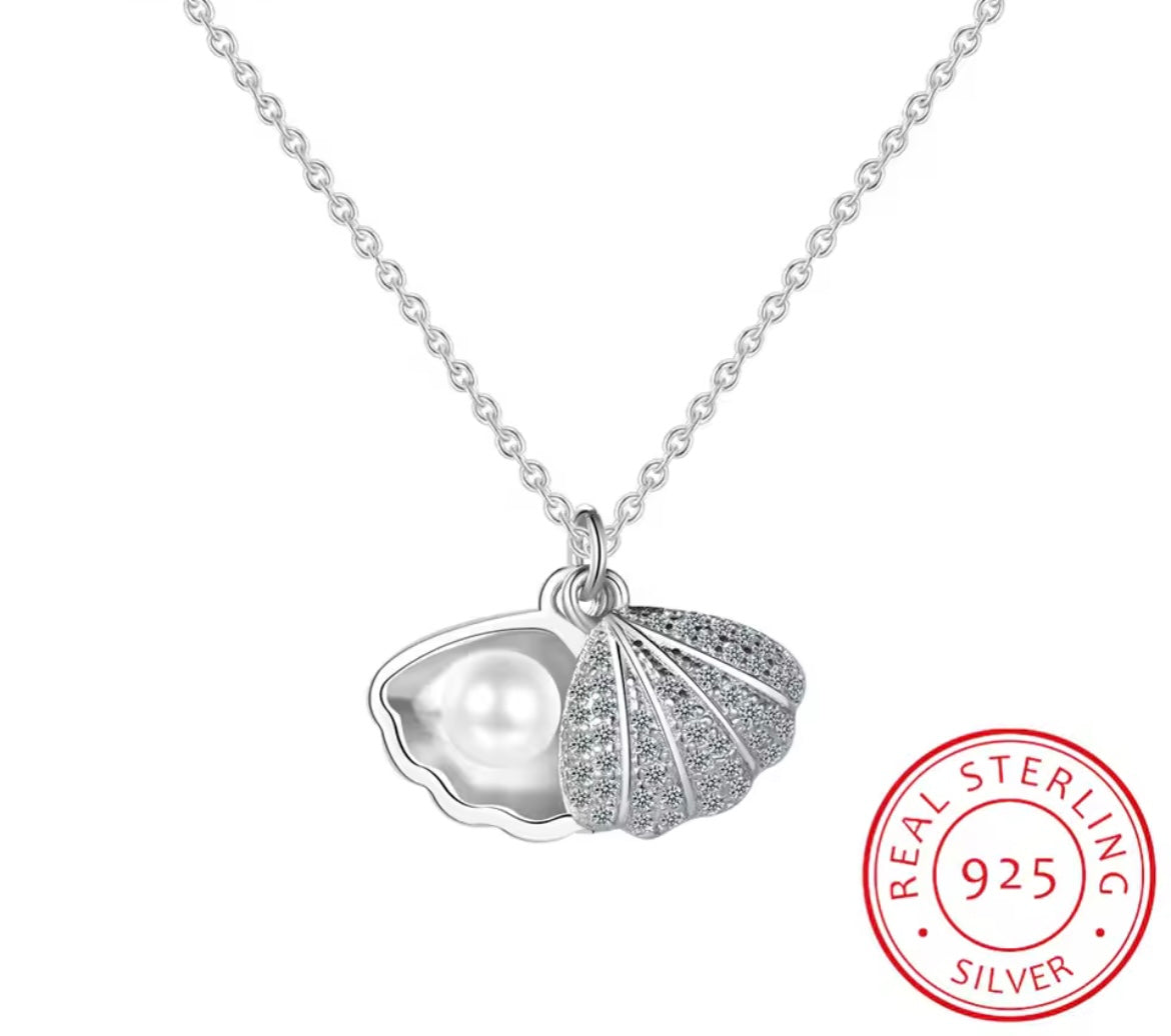 925 Sterling Silver Natural Freshwater Pearl Shell Necklace