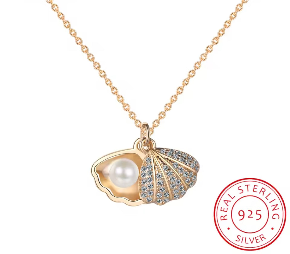 925 Sterling Silver Natural Freshwater Pearl Shell Necklace