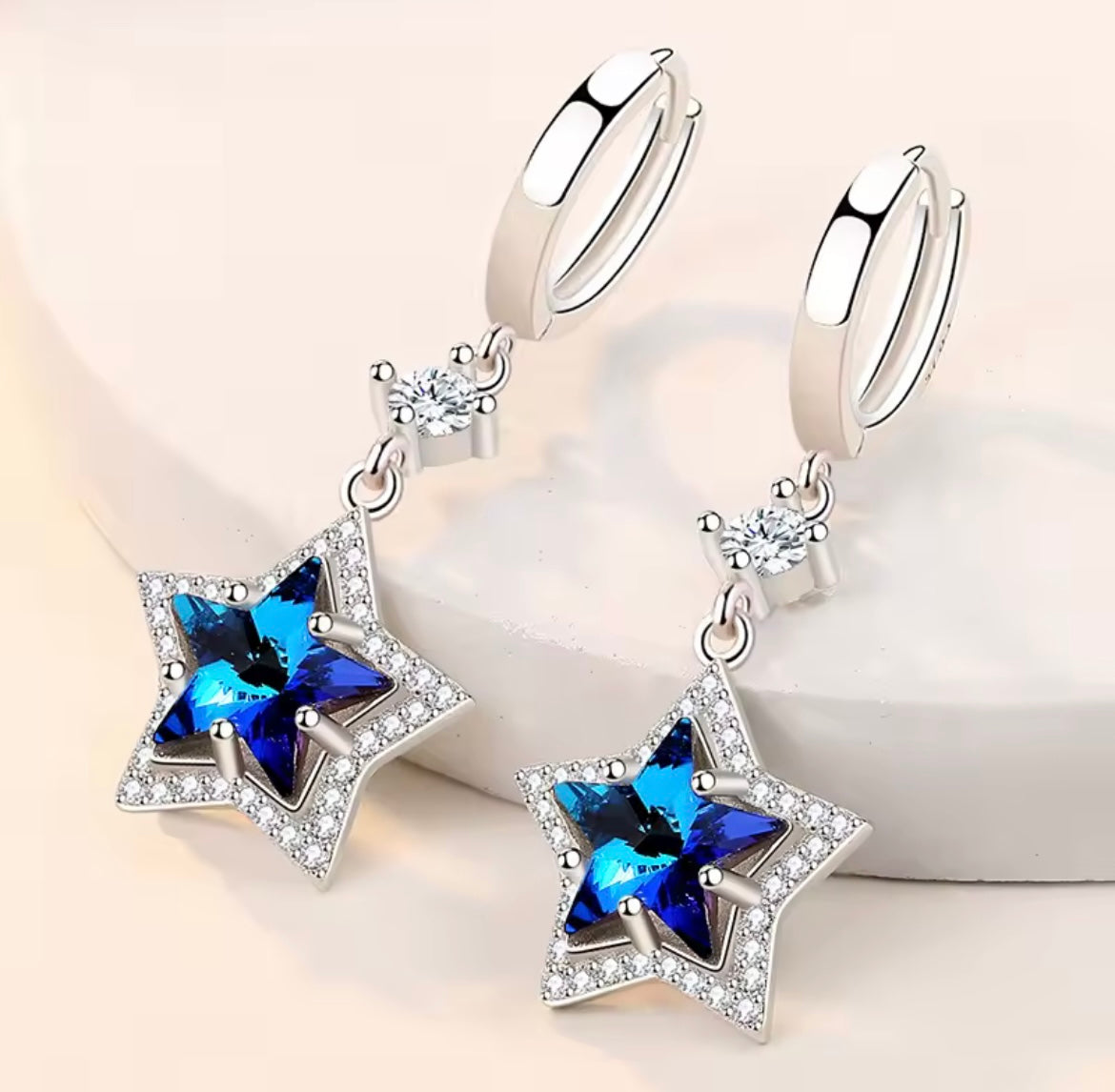 925 Sterling silver blue crystal earrings
