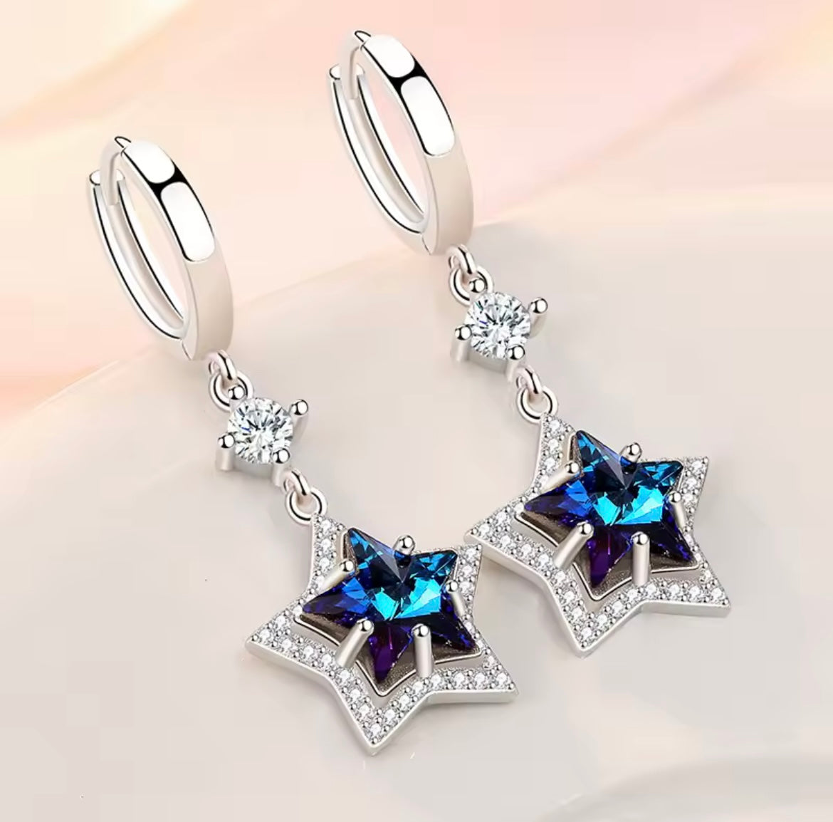 925 Sterling silver blue crystal earrings