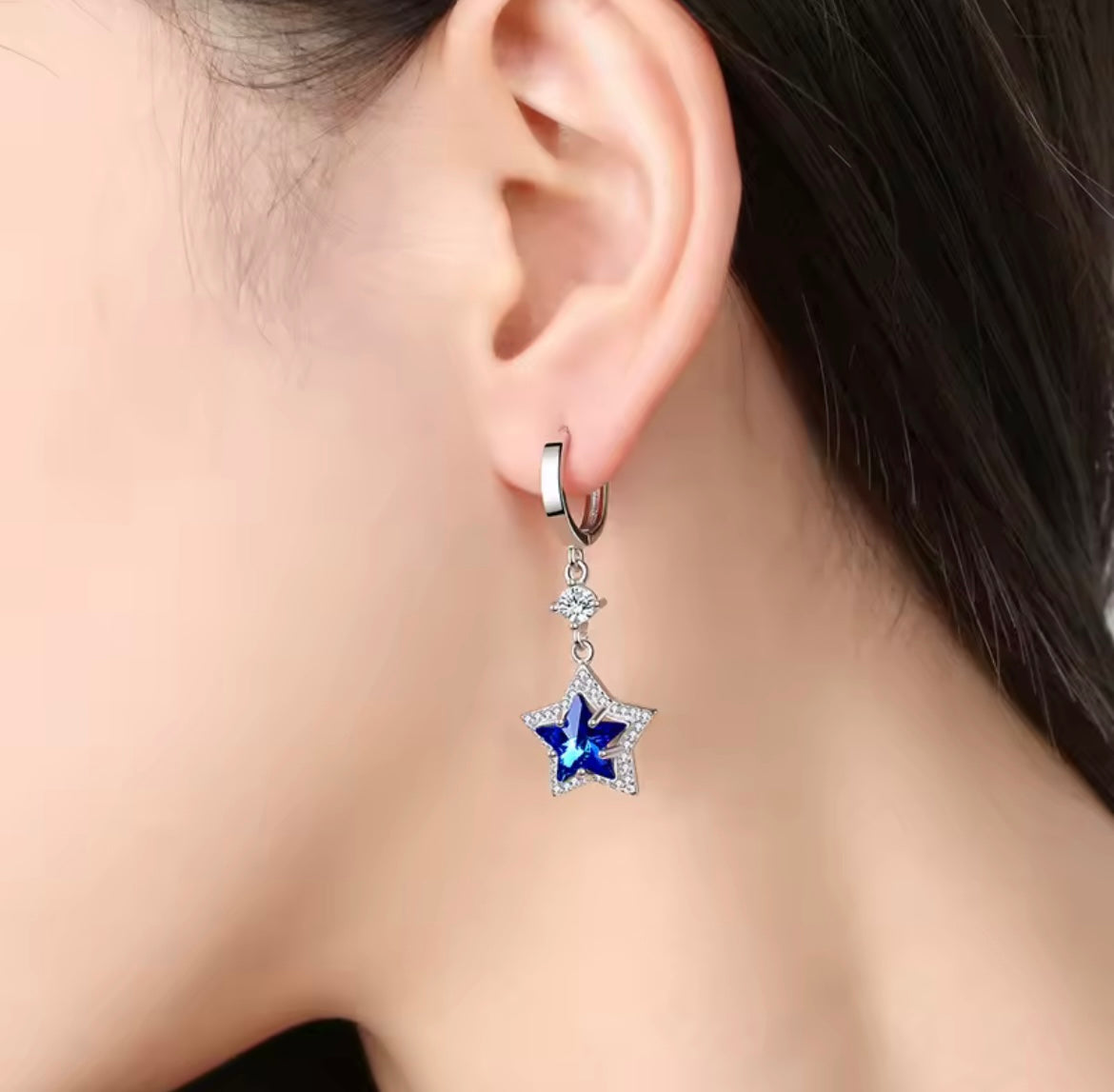 925 Sterling silver blue crystal earrings
