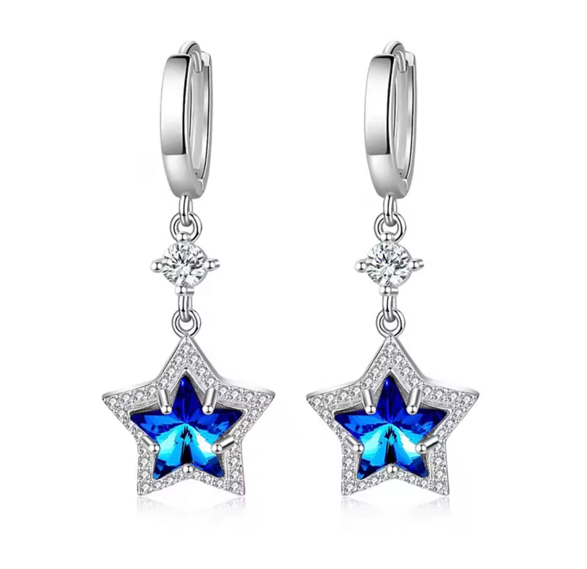 925 Sterling silver blue crystal earrings