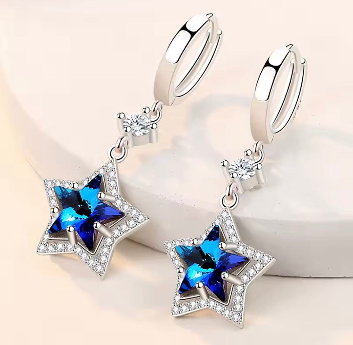 925 Sterling silver blue crystal earrings