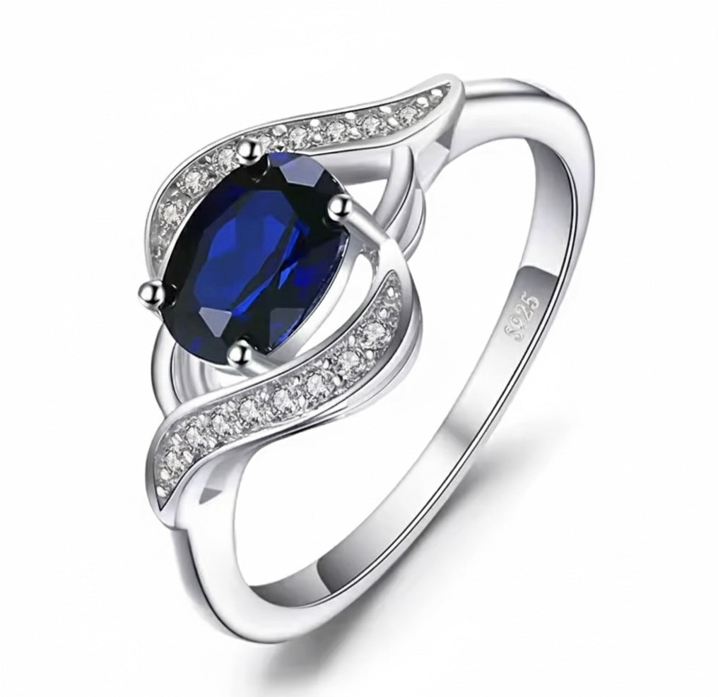 925 Sterling silver blue sapphire ring