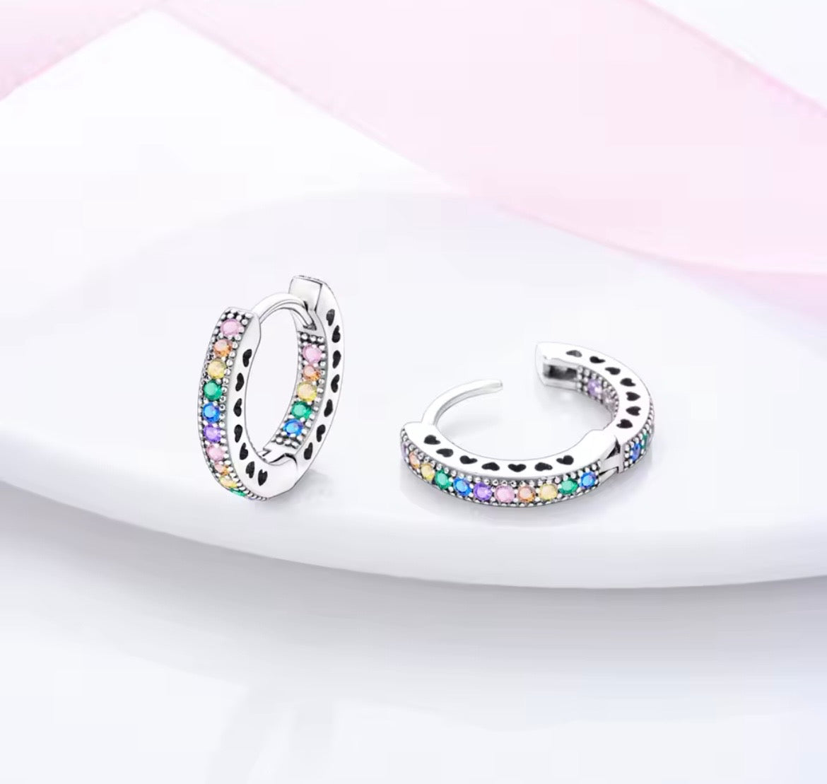 925 Sterling silver rainbow huggie hoop earrings