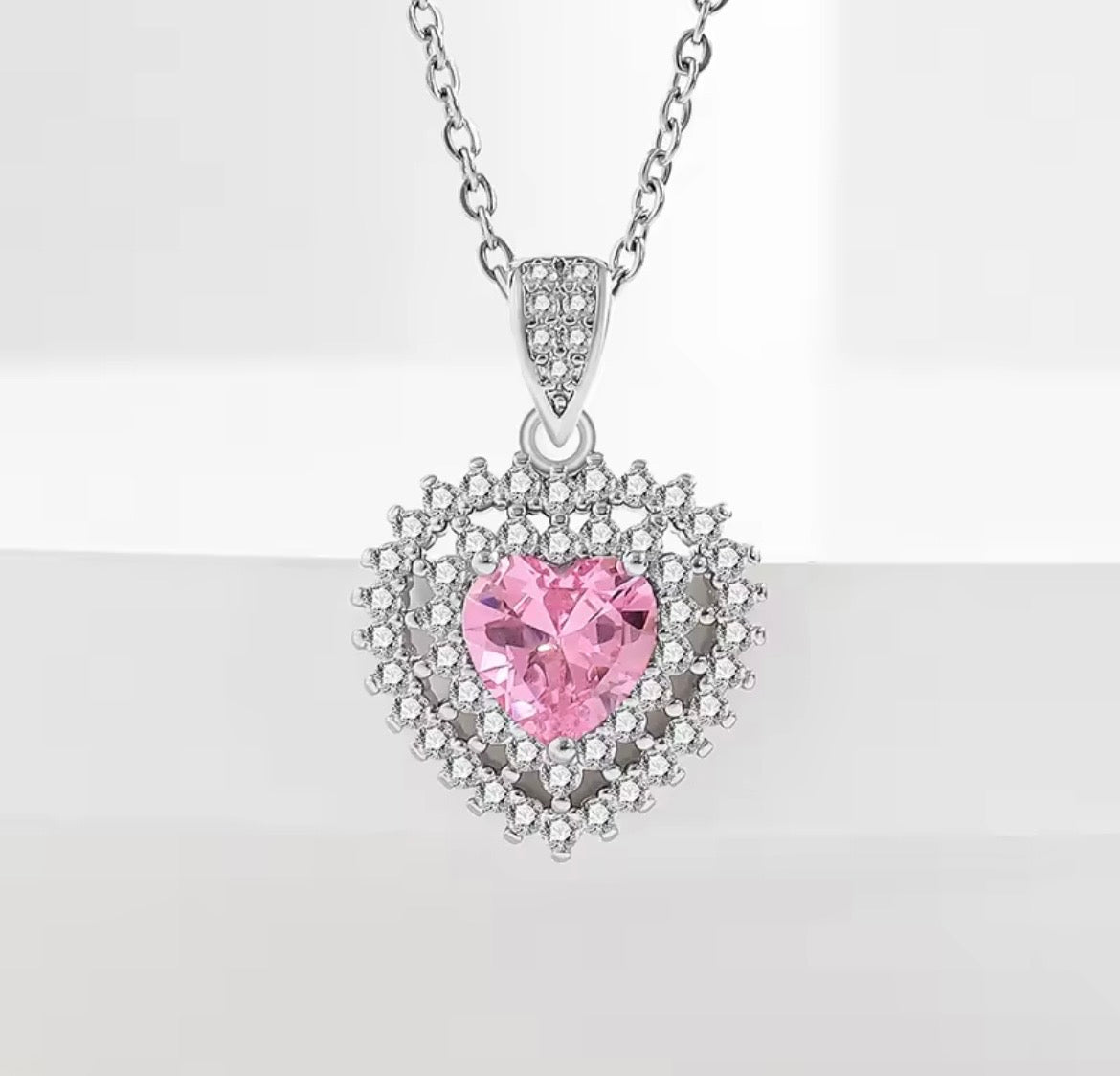 925 Sterling Silver Pink Heart Necklace