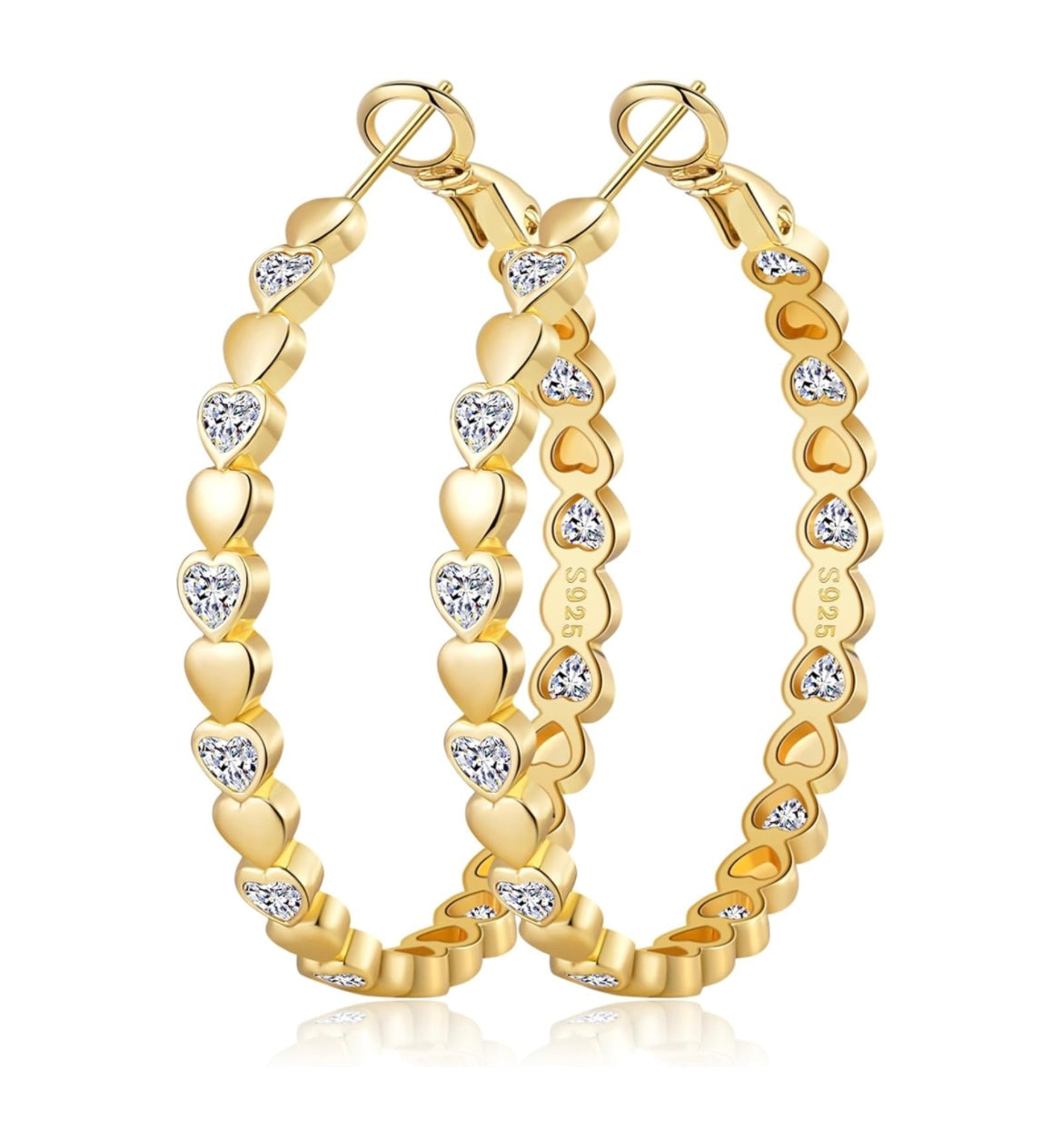 925 Sterling silver Sparkly heart hoop earrings