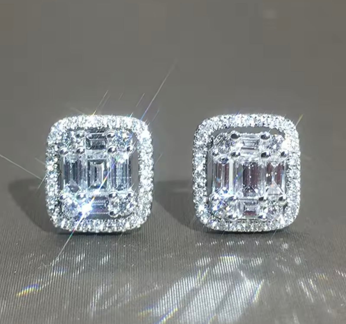 925 Sterling silver square Cubic Zirconia earrings