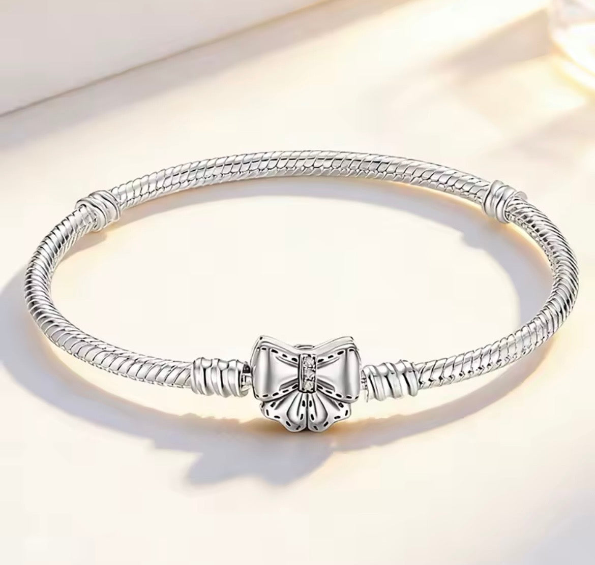 925 Sterling silver Bowknot charm bracelet