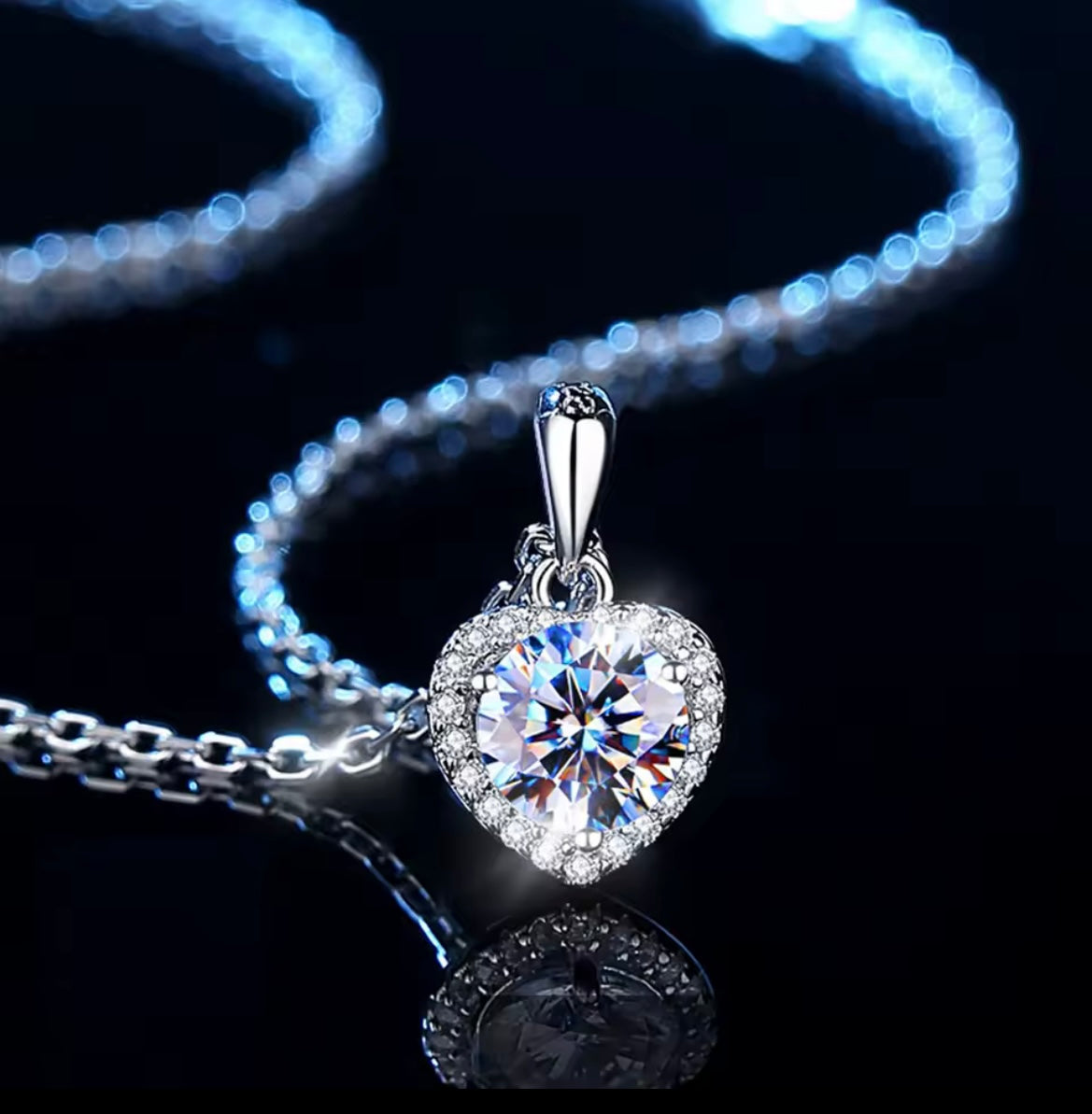 925 Sterling Silver Heart 1CT Moissanite Necklace